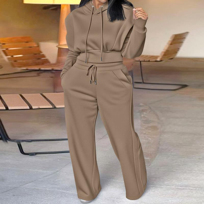 CHICME Hooded Long Sleeve Sweatshirt and Casual Wide Leg Sweatpants Set
