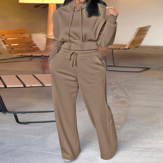 CHICME Hooded Long Sleeve Sweatshirt and Casual Wide Leg Sweatpants Set