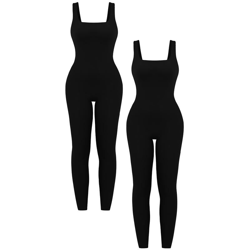 OYV Women'S Square Neck Sleeveless Rompers Exercise Jumpsuits – Stretchy Fitted Jumpsuit for Casual or Athletic Wear