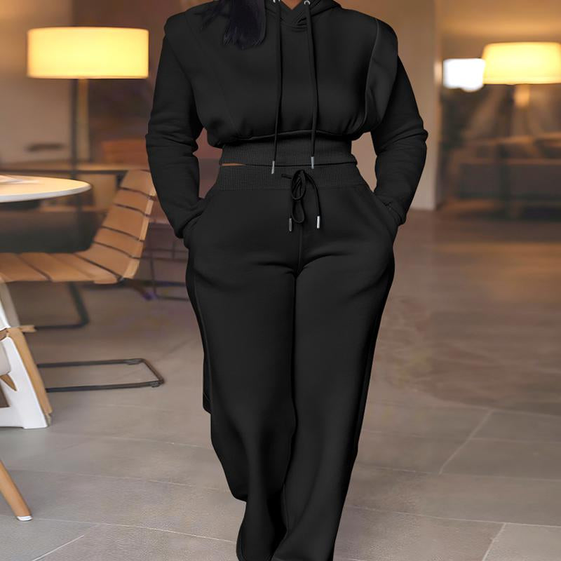 CHICME Hooded Long Sleeve Sweatshirt and Casual Wide Leg Sweatpants Set