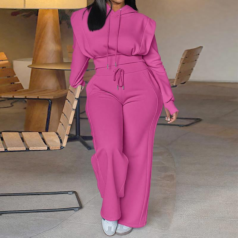 CHICME Hooded Long Sleeve Sweatshirt and Casual Wide Leg Sweatpants Set