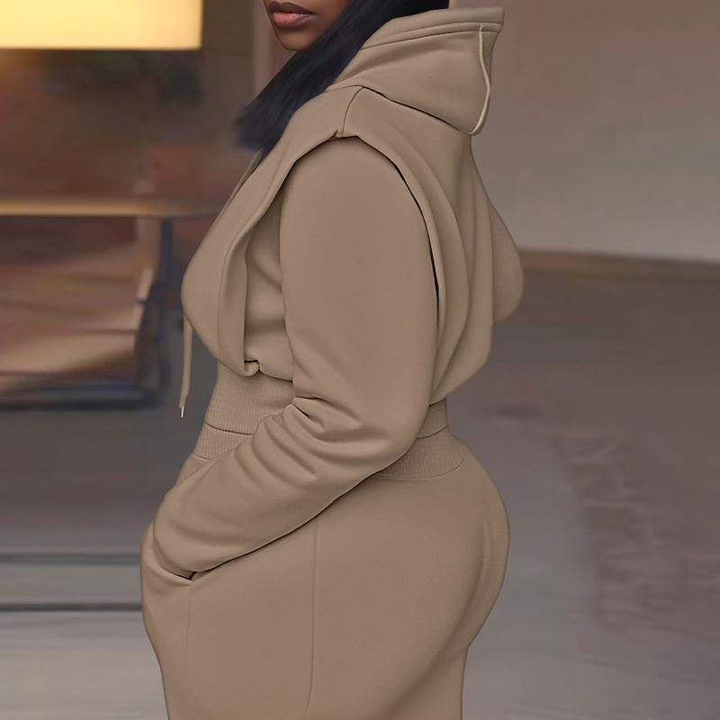 CHICME Hooded Long Sleeve Sweatshirt and Casual Wide Leg Sweatpants Set
