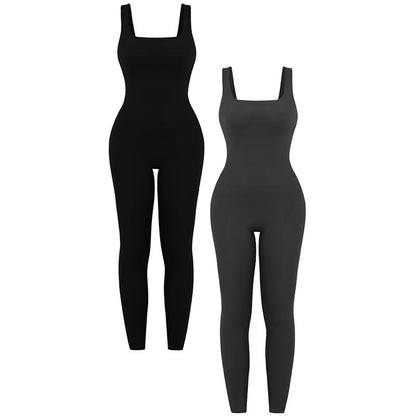 OYV Women'S Square Neck Sleeveless Rompers Exercise Jumpsuits – Stretchy Fitted Jumpsuit for Casual or Athletic Wear