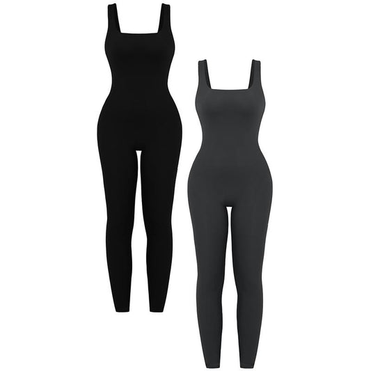 OYV Women'S Square Neck Sleeveless Rompers Exercise Jumpsuits – Stretchy Fitted Jumpsuit for Casual or Athletic Wear