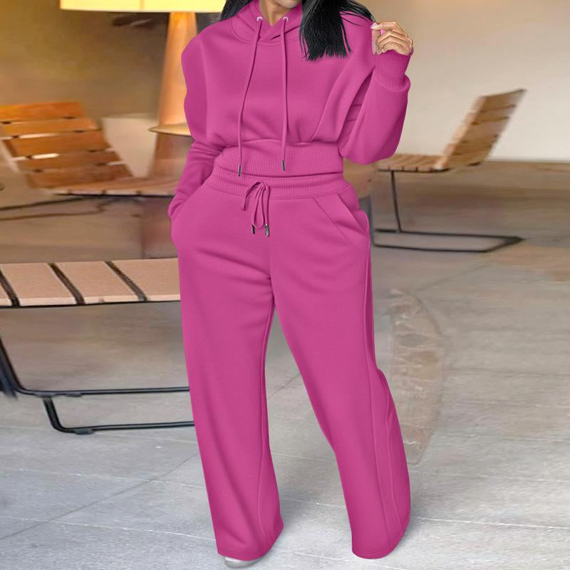 CHICME Hooded Long Sleeve Sweatshirt and Casual Wide Leg Sweatpants Set