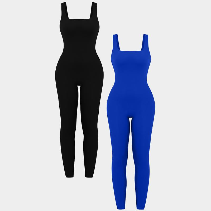 OYV Women'S Square Neck Sleeveless Rompers Exercise Jumpsuits – Stretchy Fitted Jumpsuit for Casual or Athletic Wear