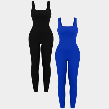OYV Women'S Square Neck Sleeveless Rompers Exercise Jumpsuits – Stretchy Fitted Jumpsuit for Casual or Athletic Wear