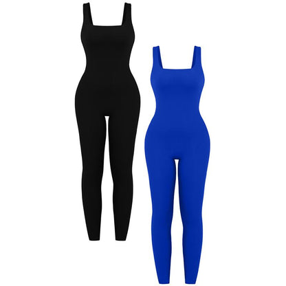 OYV Women'S Square Neck Sleeveless Rompers Exercise Jumpsuits – Stretchy Fitted Jumpsuit for Casual or Athletic Wear