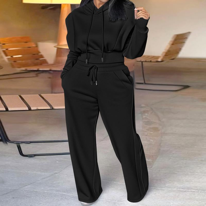 CHICME Hooded Long Sleeve Sweatshirt and Casual Wide Leg Sweatpants Set